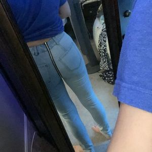 Two toned zipper jeans